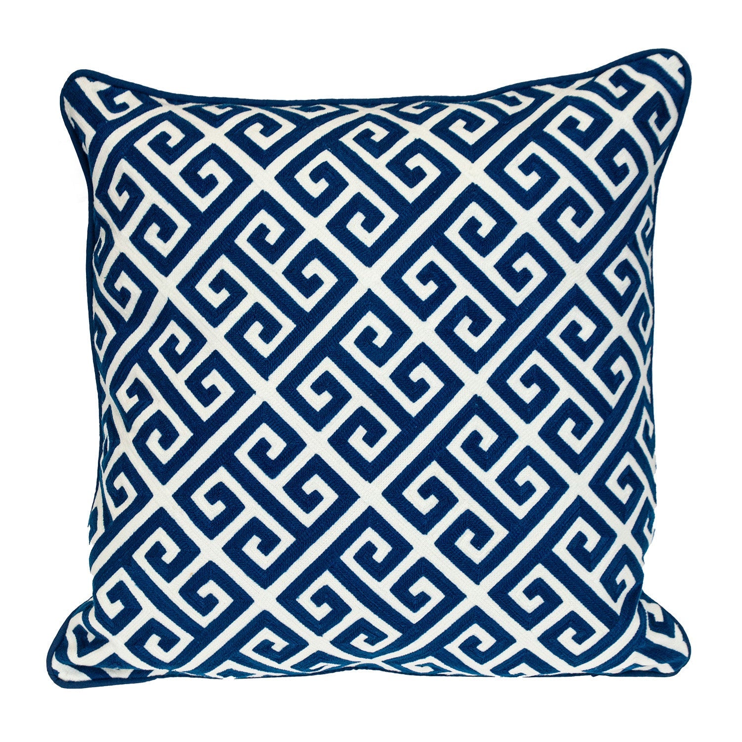 20" Blue Greek Key Cotton Throw Pillow FurniFindUSA