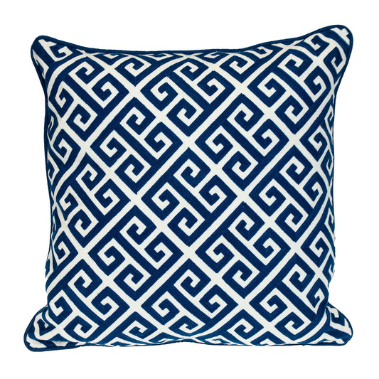 20" Blue Greek Key Cotton Throw Pillow FurniFindUSA