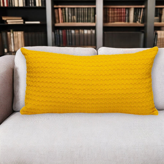 14" X 26" Yellow Cotton Lumbar Throw Pillow With Texture FurniFindUSA