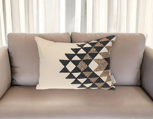 14" X 20" Beige and Black Geometric Cotton Throw Pillow FurniFindUSA