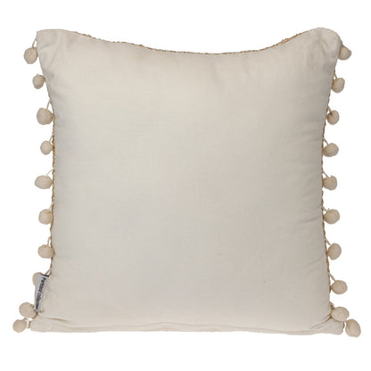 18" Beige and White Weave Cotton Throw Pillow With Pom Poms FurniFindUSA