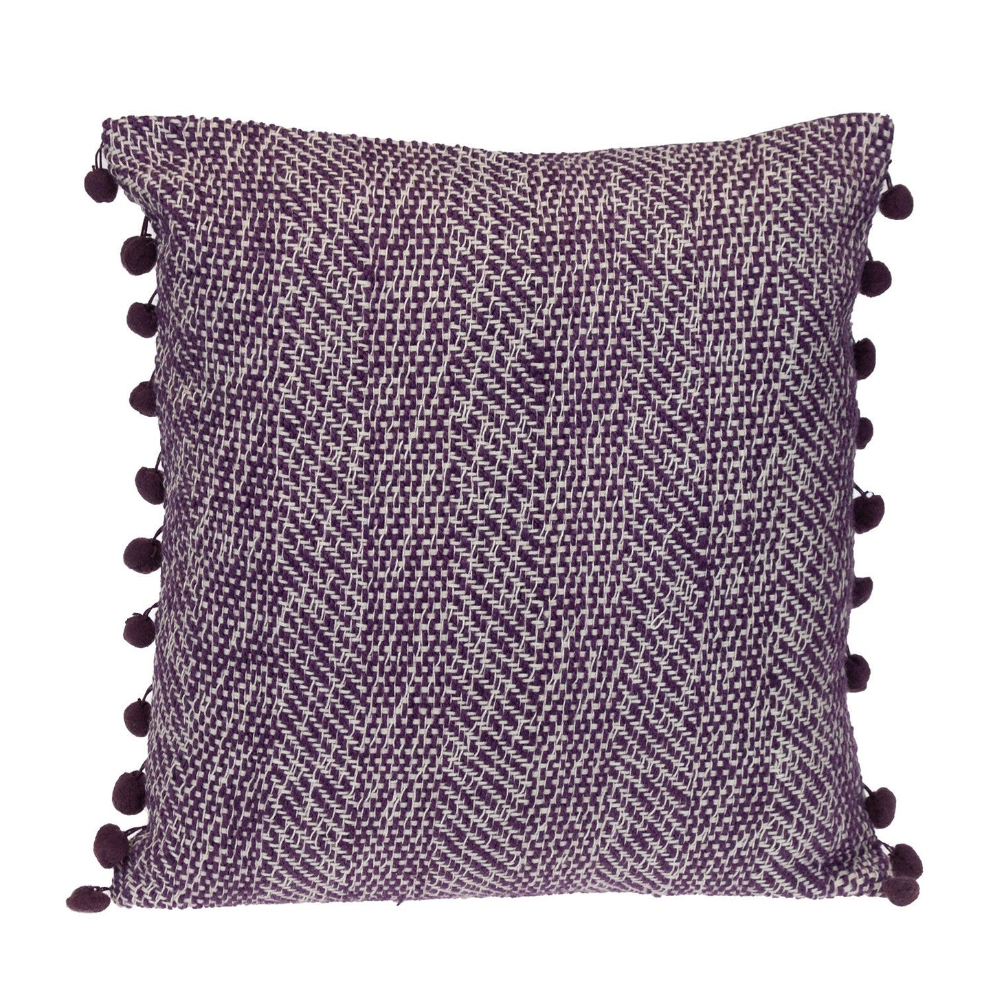 18" Purple and White Weave Cotton Throw Pillow With Pom Poms FurniFindUSA