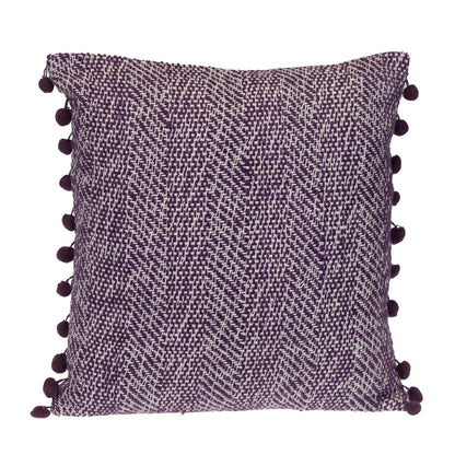 18" Purple and White Weave Cotton Throw Pillow With Pom Poms FurniFindUSA