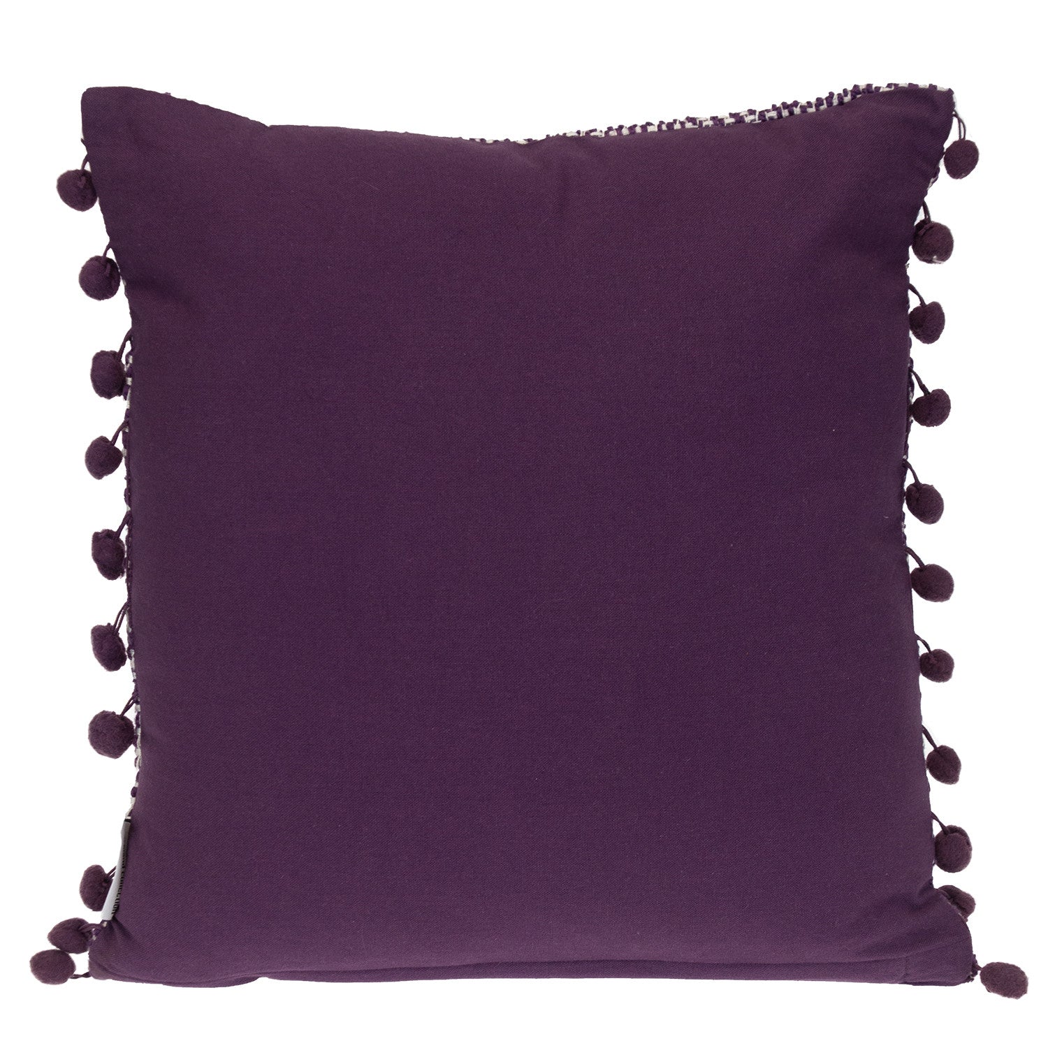 18" Purple and White Weave Cotton Throw Pillow With Pom Poms FurniFindUSA