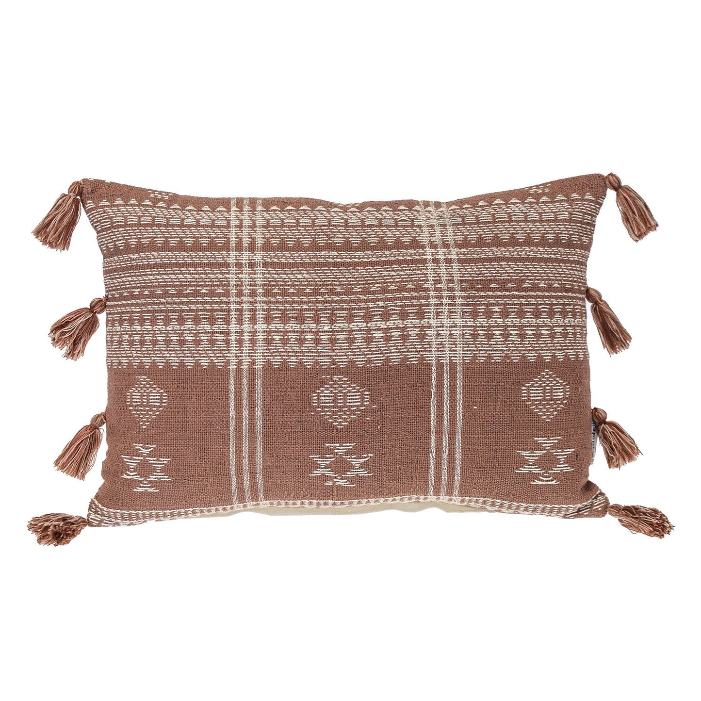 14" X 20" Beige and Brown Southwestern Cotton Throw Pillow With Tassels FurniFindUSA