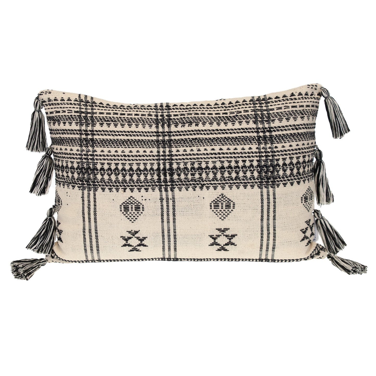 14" X 20" Beige and Black Southwestern Cotton Throw Pillow With Tassels FurniFindUSA