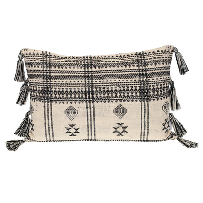 14" X 20" Beige and Black Southwestern Cotton Throw Pillow With Tassels FurniFindUSA