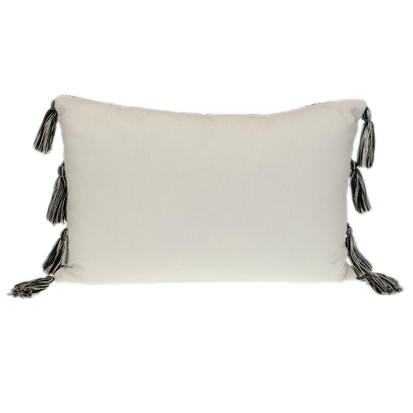 14" X 20" Beige and Black Southwestern Cotton Throw Pillow With Tassels FurniFindUSA