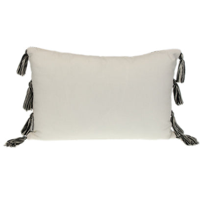14" X 20" Beige and Black Southwestern Cotton Throw Pillow With Tassels FurniFindUSA