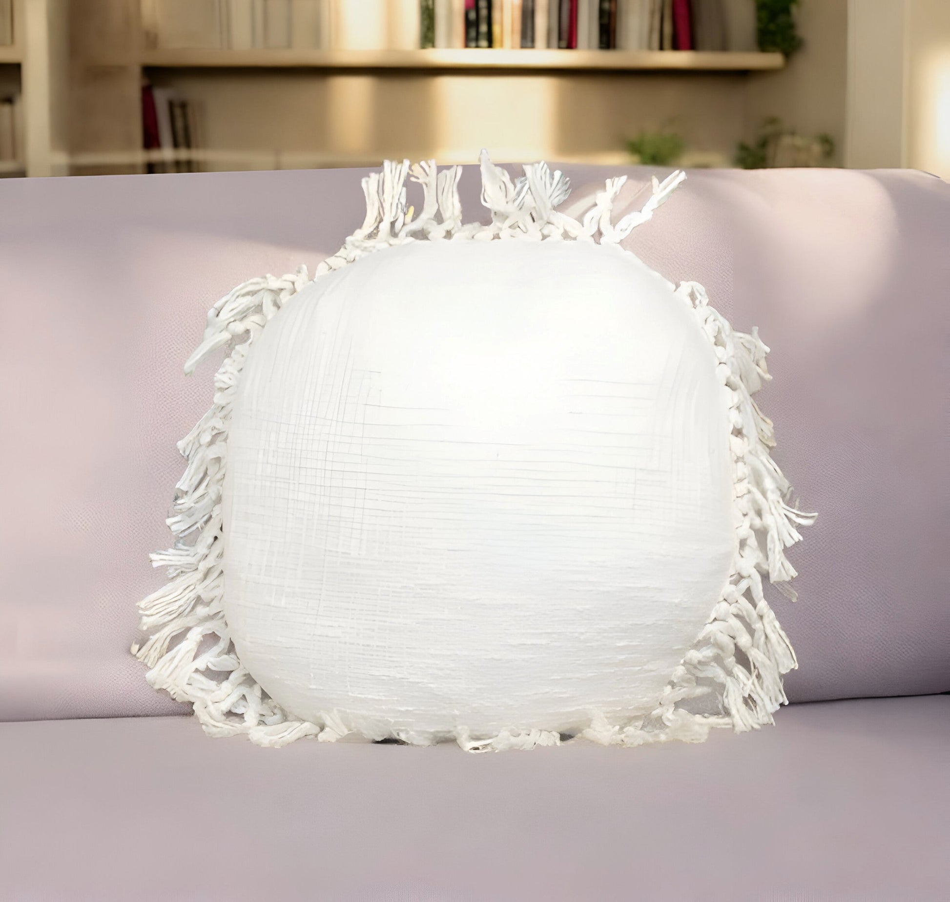 18" X 18" White Round Cotton Throw Pillow With Fringe FurniFindUSA