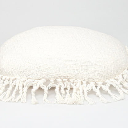 18" X 18" White Round Cotton Throw Pillow With Fringe FurniFindUSA