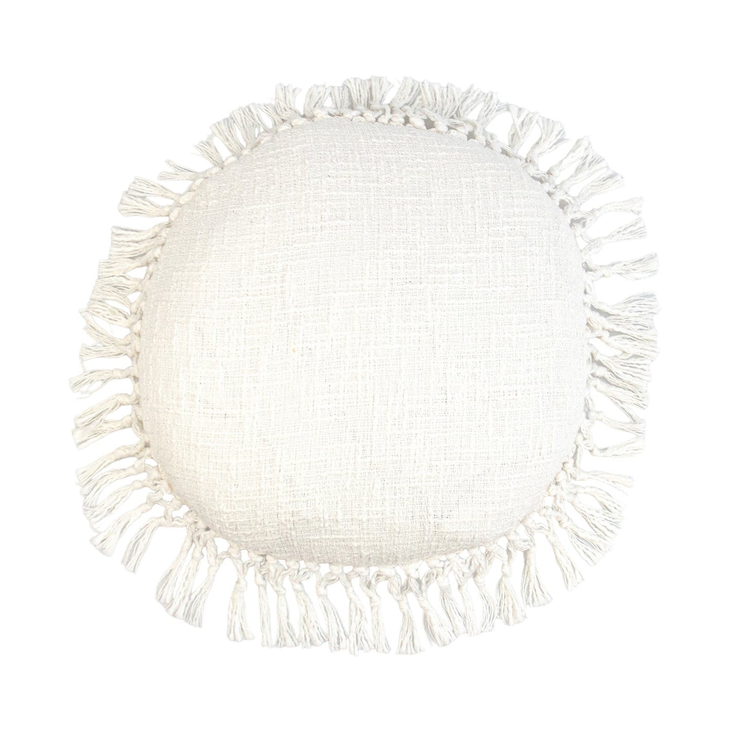 18" X 18" White Round Cotton Throw Pillow With Fringe FurniFindUSA