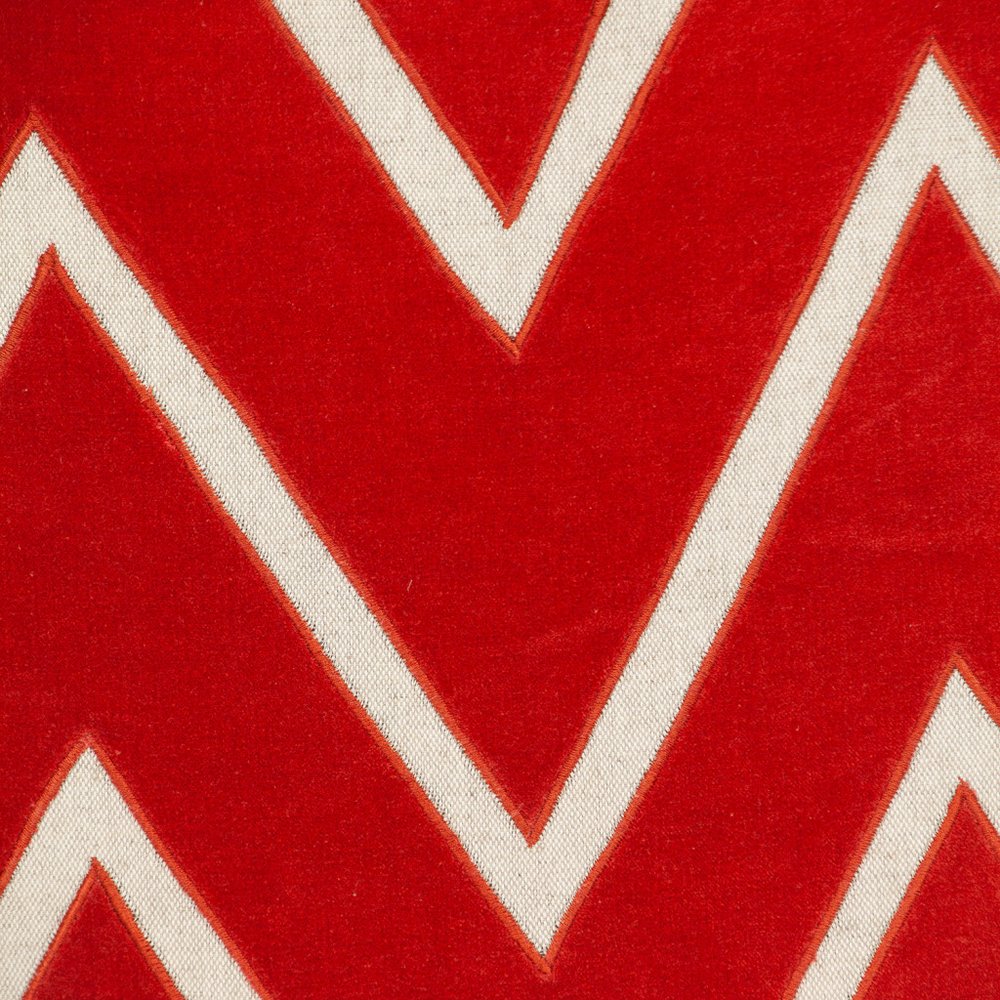22" Beige and Red Zigzag Cotton Throw Pillow with Embroidery and Applique — view 5
