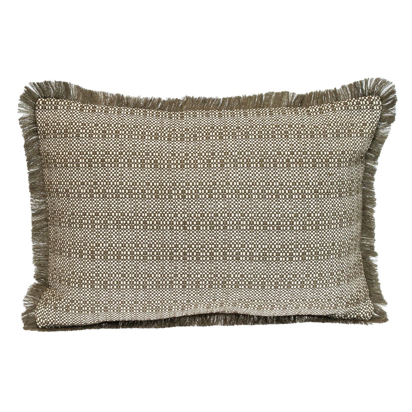 14" X 20" Green and White Striped Cotton Throw Pillow With Fringe FurniFindUSA