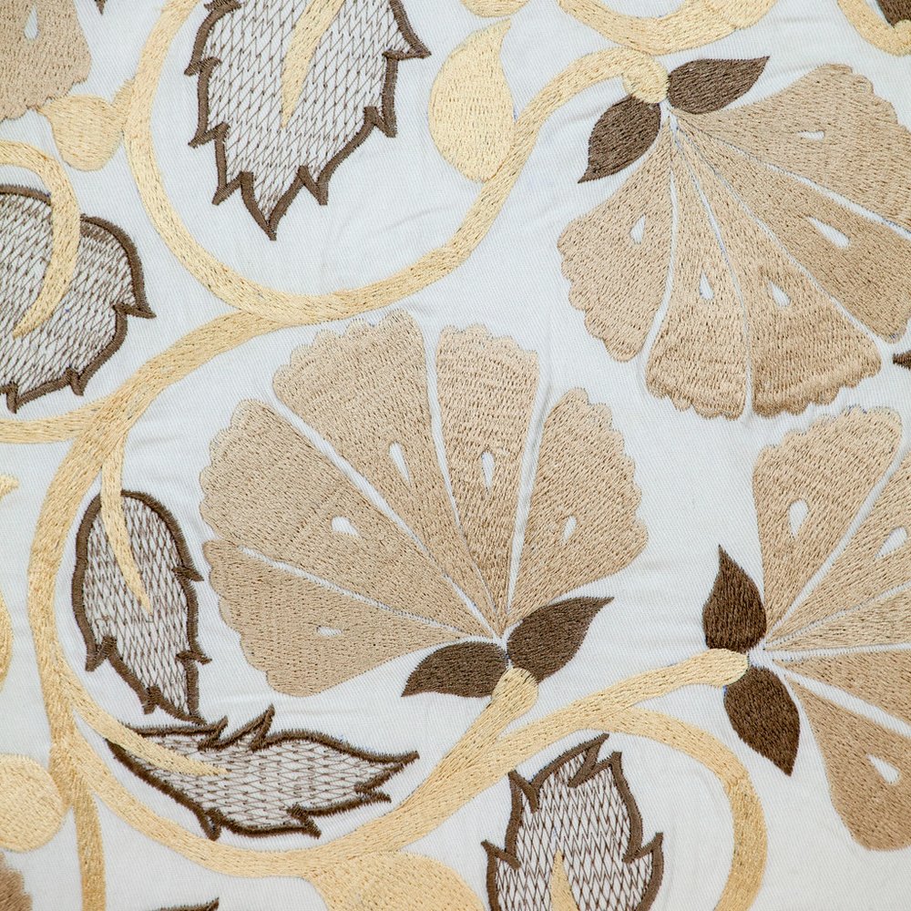 22" Gold and White Floral Cotton Throw Pillow With Embroidery — view 5