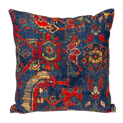 18" Blue and Red Damask Cotton Throw Pillow FurniFindUSA