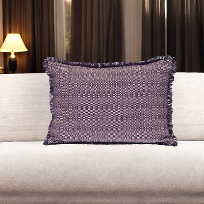14" X 20" Purple and White Striped Cotton Throw Pillow With Fringe FurniFindUSA