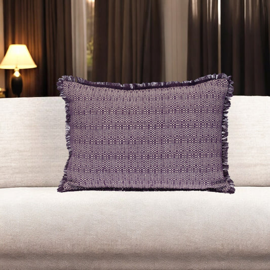 14" X 20" Purple and White Striped Cotton Throw Pillow With Fringe