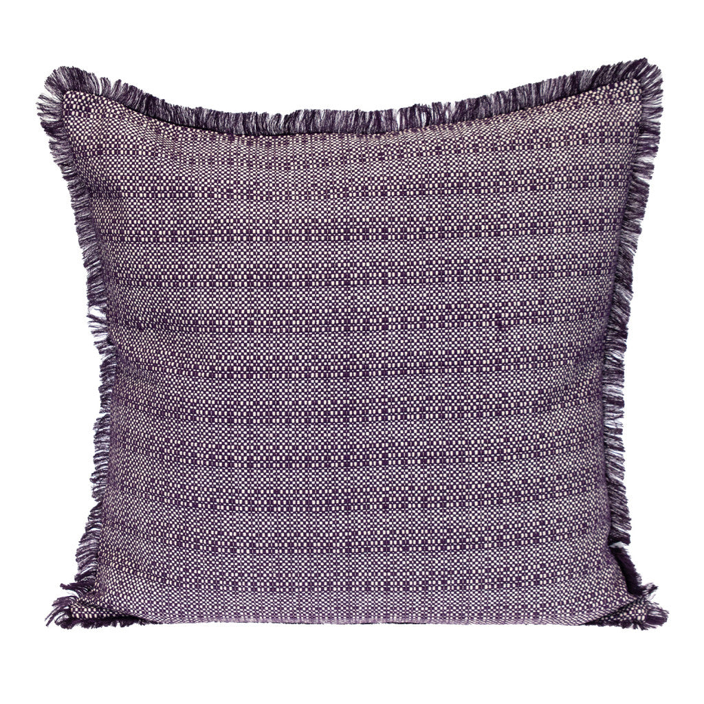 24" Purple and White Striped Cotton Throw Pillow With Fringe FurniFindUSA