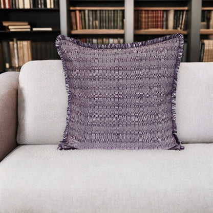 24" Purple and White Striped Cotton Throw Pillow With Fringe FurniFindUSA
