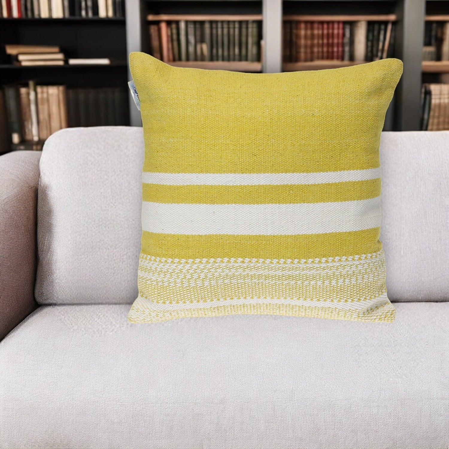 18" Yellow and White Striped Cotton Throw Pillow FurniFindUSA