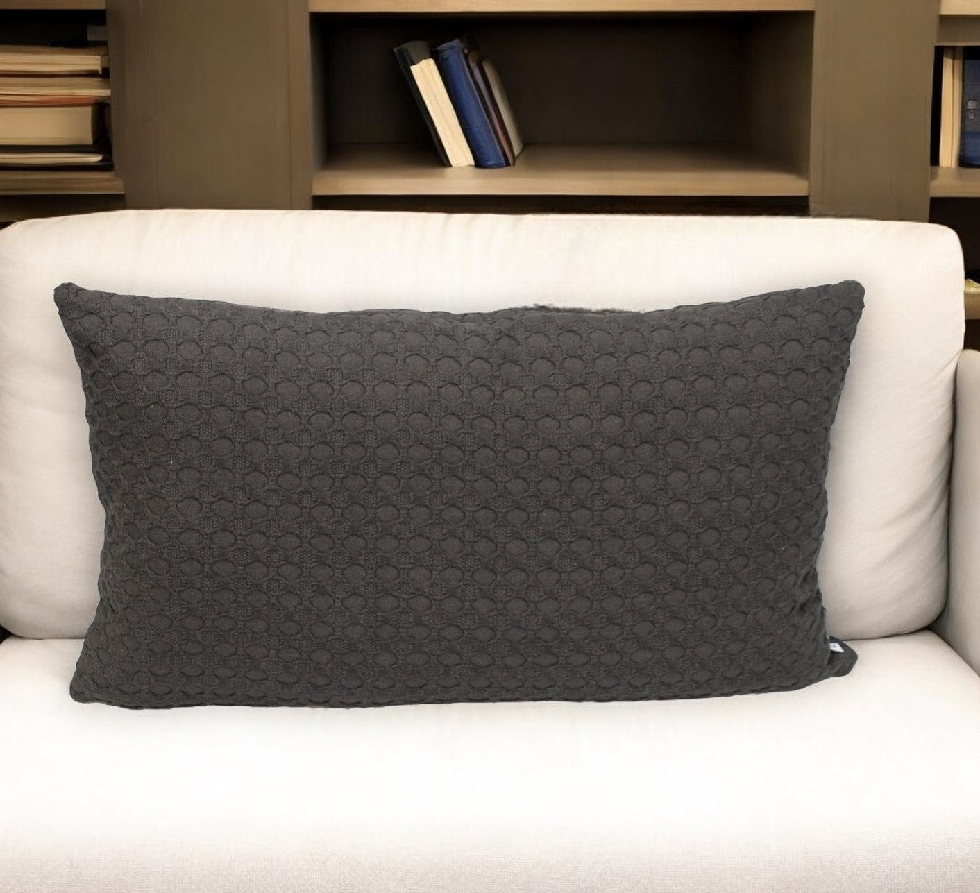 14" X 26" Dark Gray Cotton Lumbar Throw Pillow With Texture FurniFindUSA