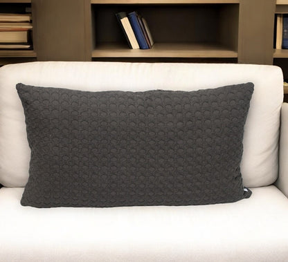 14" X 26" Dark Gray Cotton Lumbar Throw Pillow With Texture FurniFindUSA