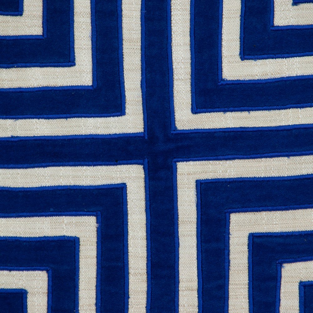 22" Beige and Blue Poly Cotton Blend Throw Pillow with Embroidery and applique — view 5