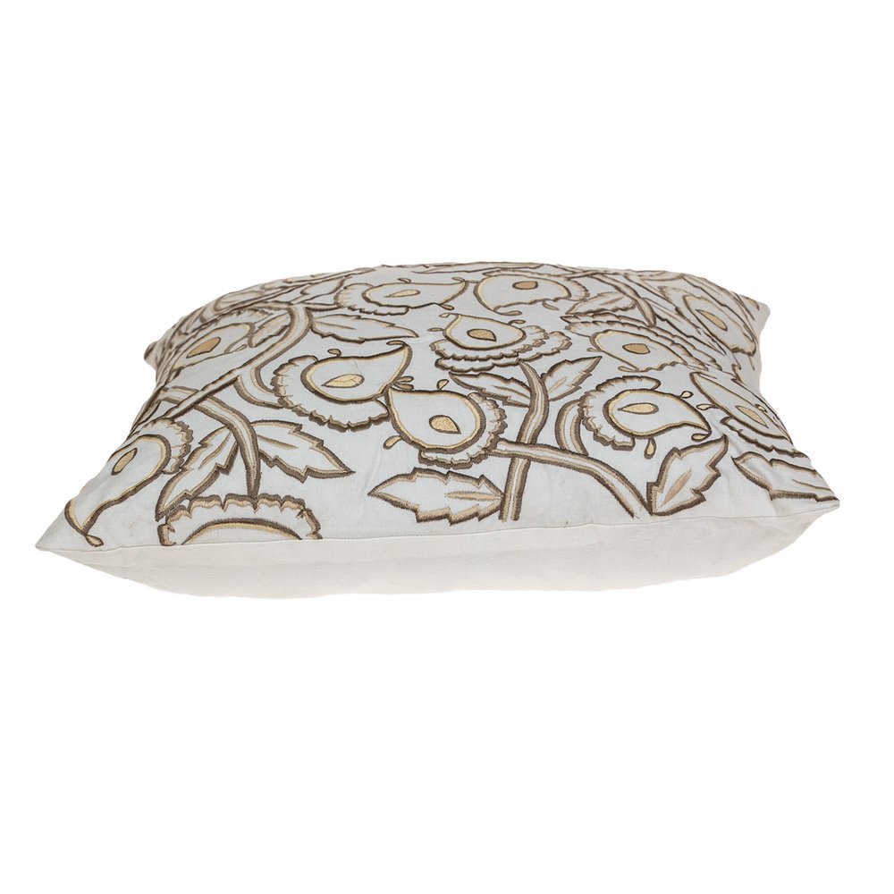 22" Brown And White Floral Cotton Throw Pillow with Embroidery — view 3