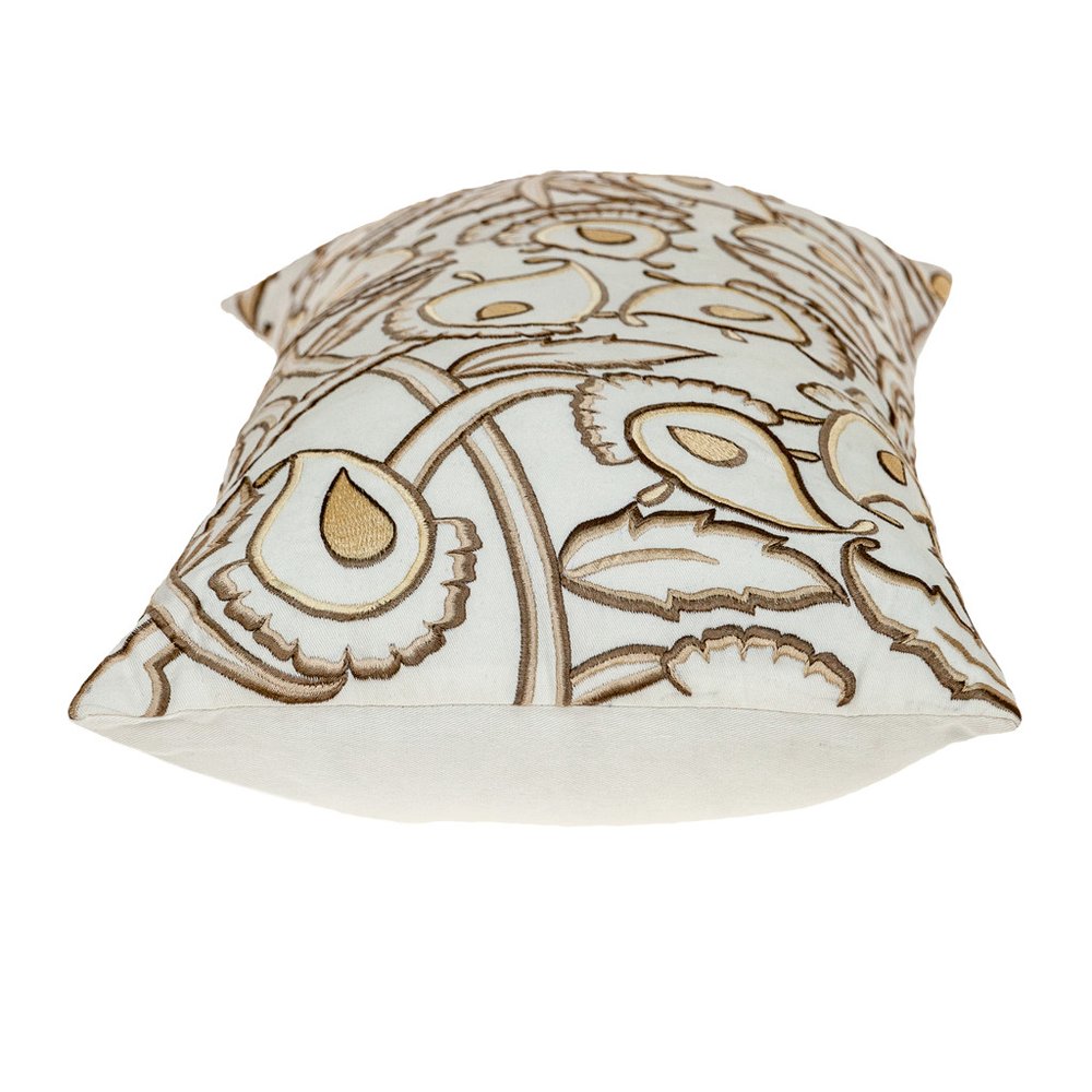 14" X 24" Brown and White Cotton Lumbar Throw Pillow with Embroidery — view 3