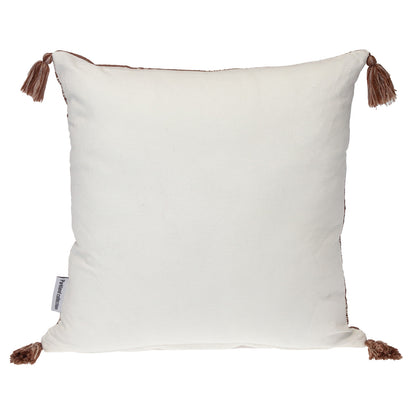 18" Beige and Brown Southwestern Cotton Throw Pillow With Tassels