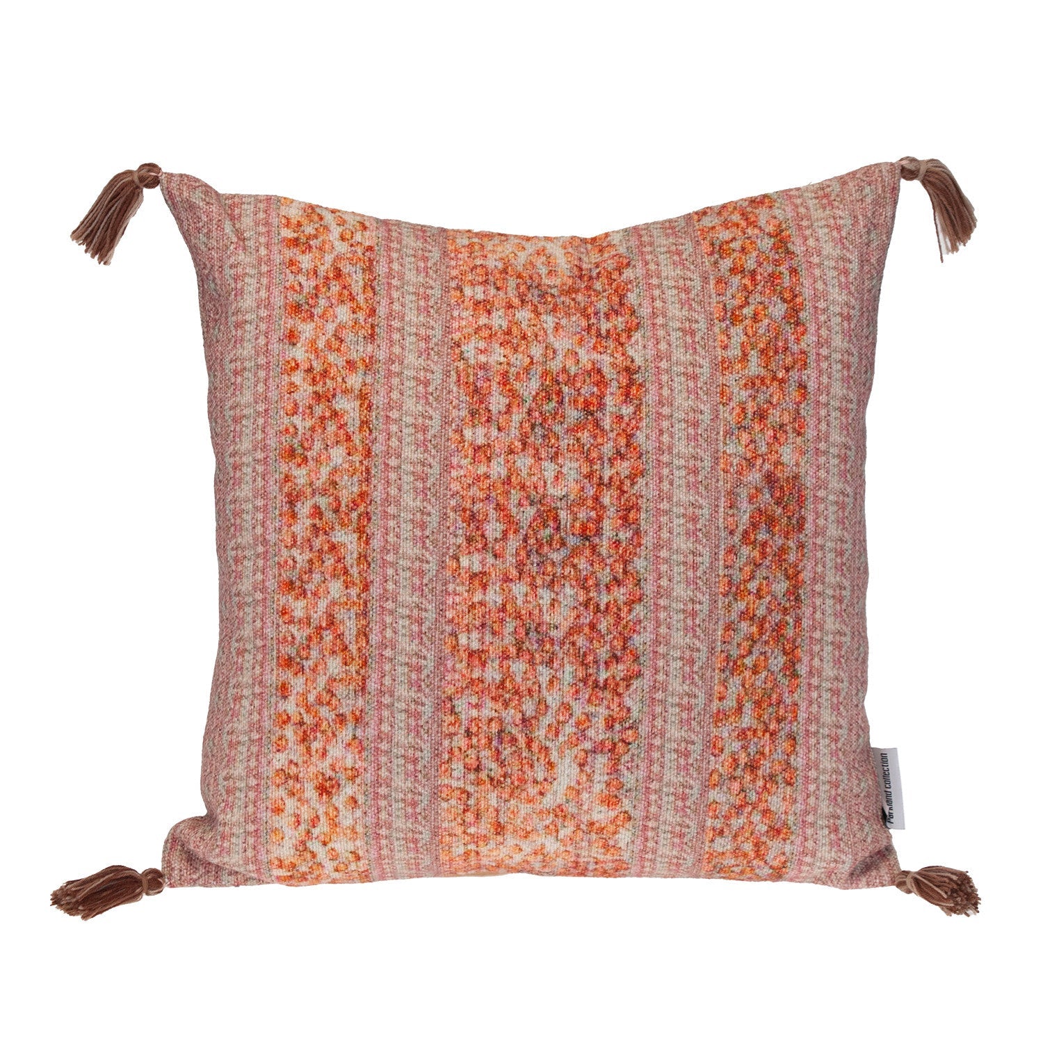 18" Pink and Orange Striped Cotton Throw Pillow With Tassels FurniFindUSA
