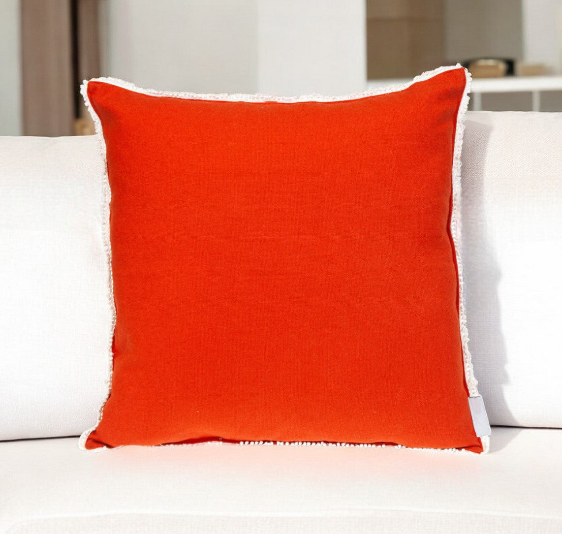 16" Orange Cotton Throw Pillow With Fringe FurniFindUSA