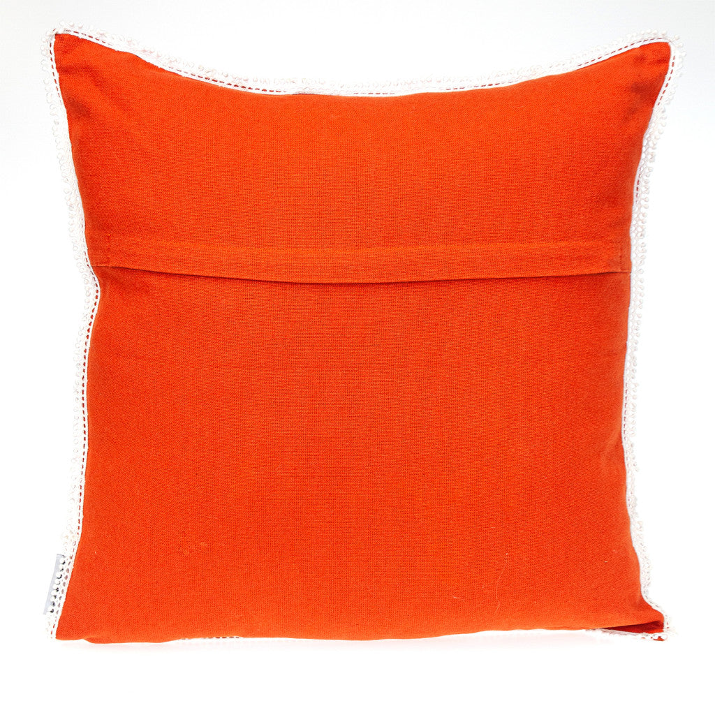 16" Orange Cotton Throw Pillow With Fringe FurniFindUSA