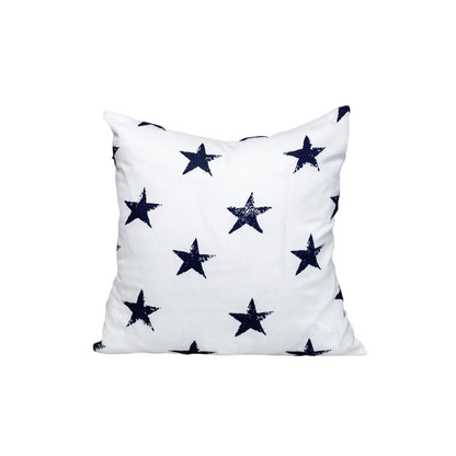 16" White and Blue Star Cotton Throw Pillow