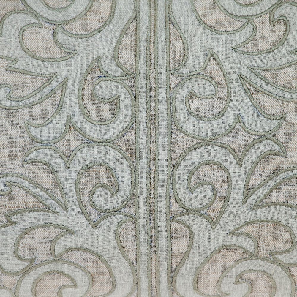 14" X 24" Beige and Green Linen Lumbar Throw Pillow with Embroidery — view 4