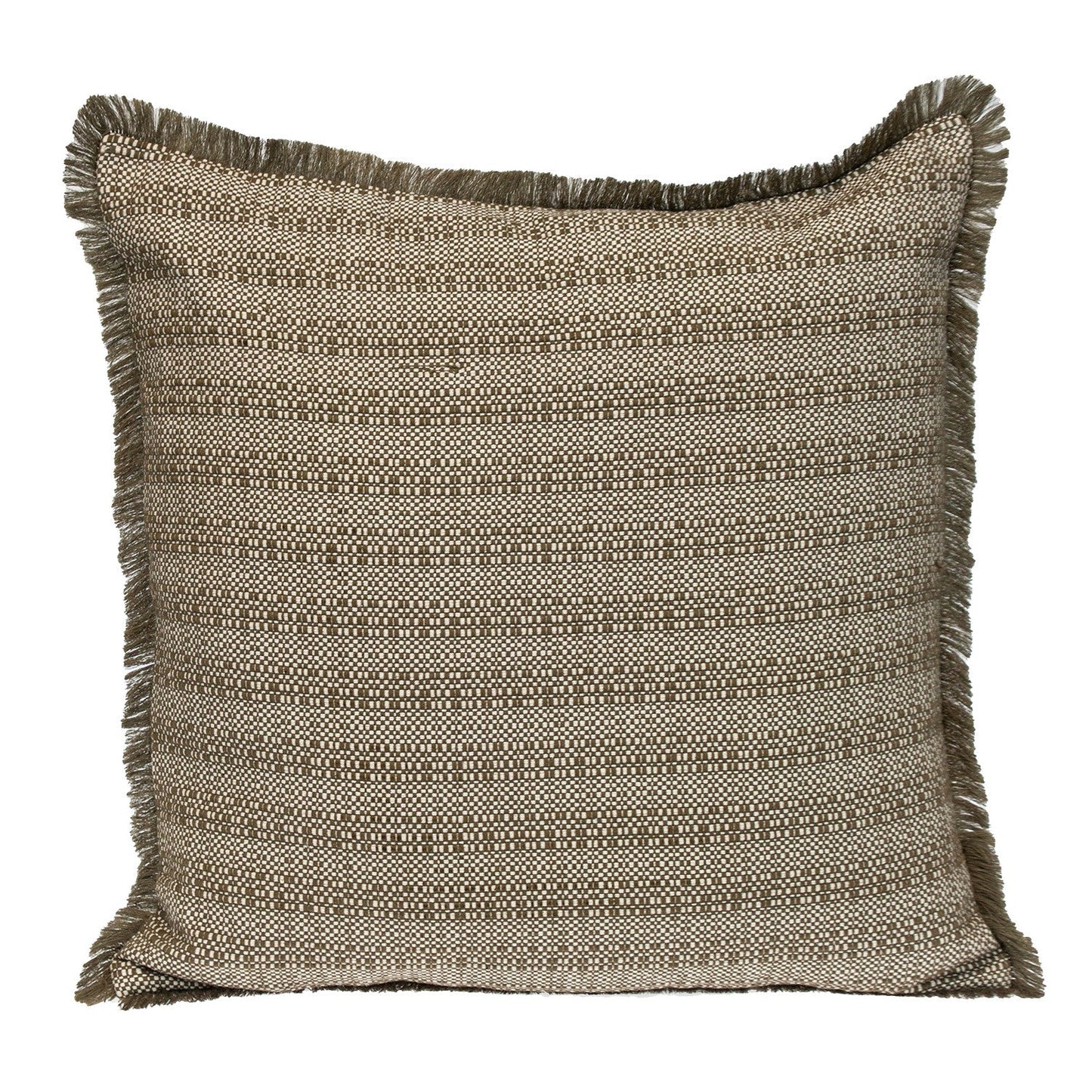 24" Green and White Striped Cotton Throw Pillow With Fringe FurniFindUSA