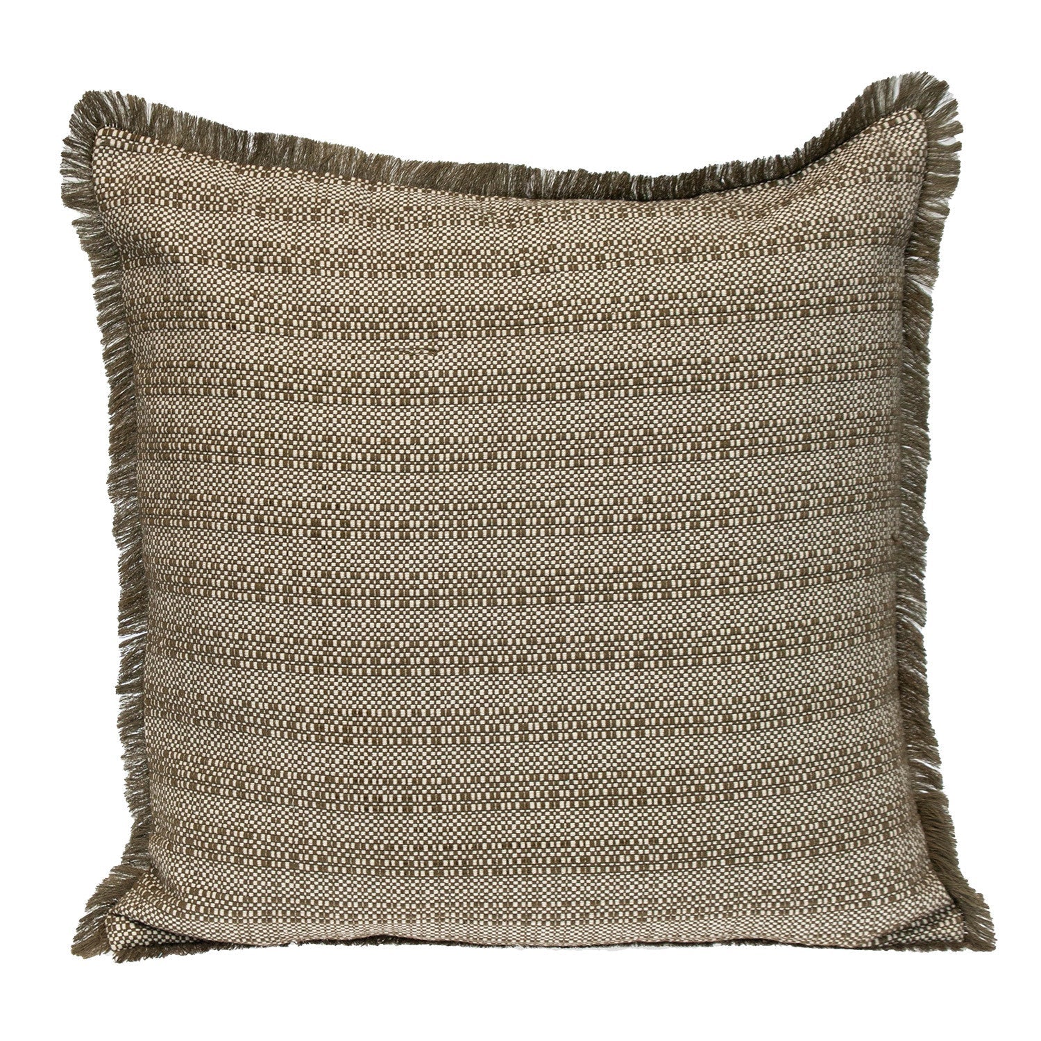 24" Green and White Striped Cotton Throw Pillow With Fringe FurniFindUSA
