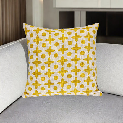 18" Yellow and White Geometric Cotton Throw Pillow FurniFindUSA