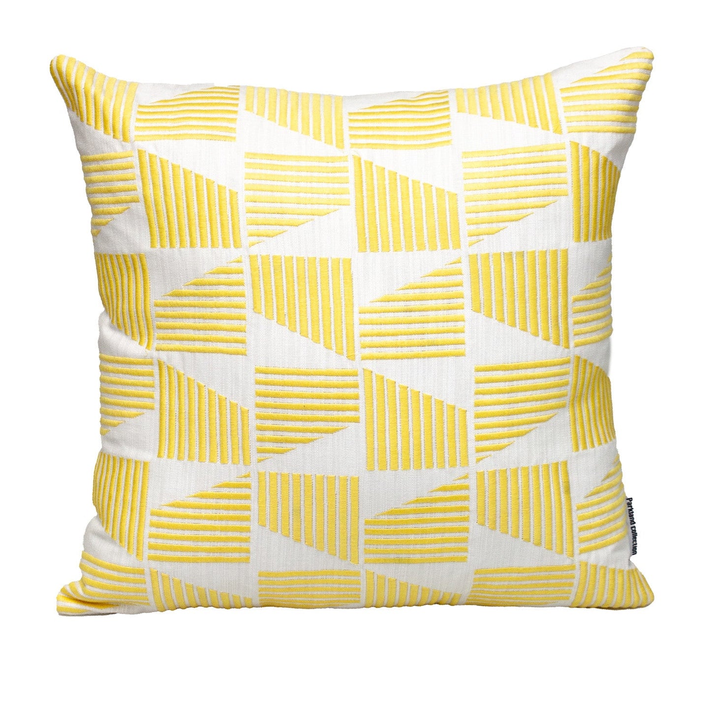 18" Yellow and White Geometric Cotton Throw Pillow With Embroidery FurniFindUSA