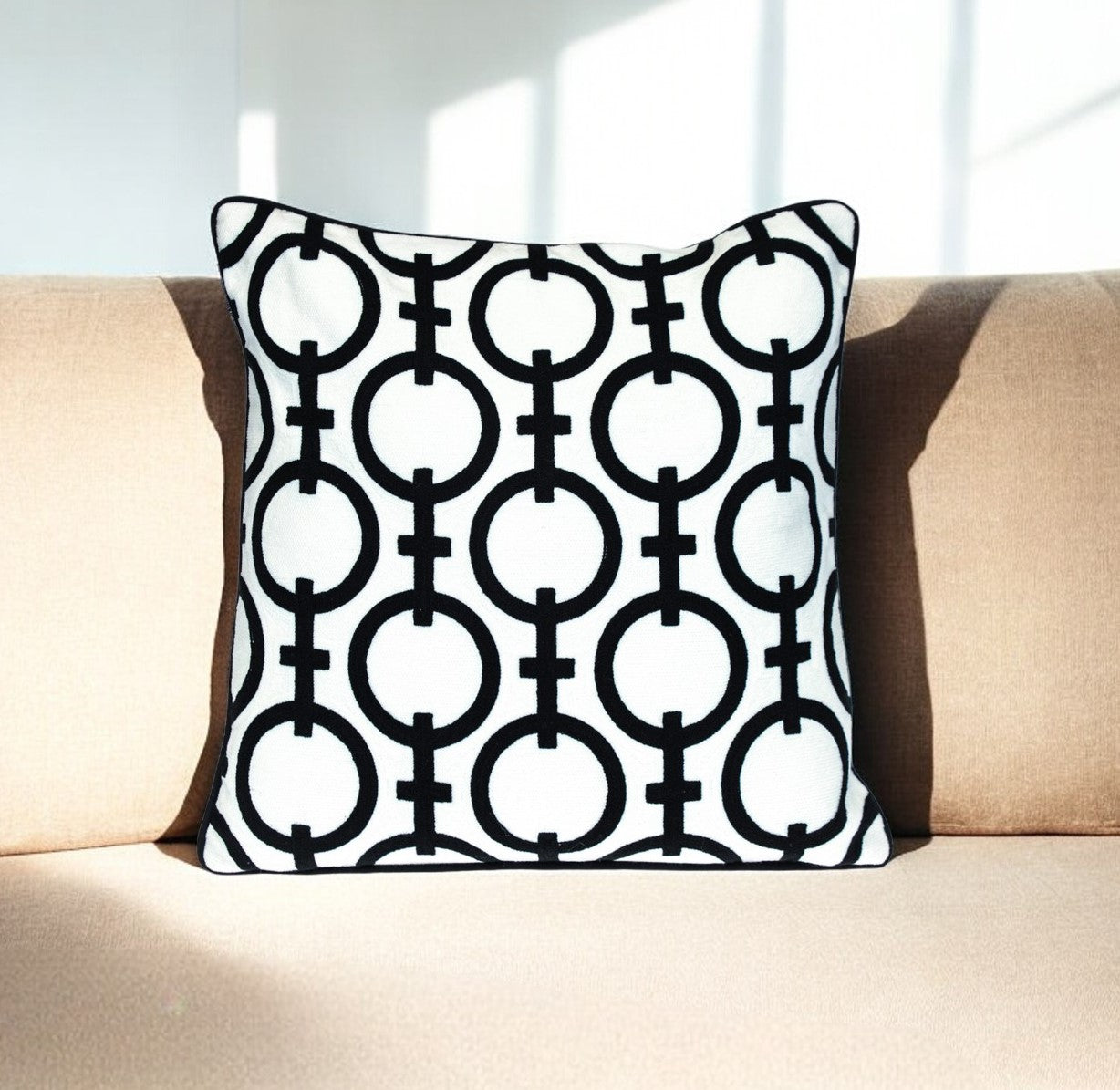 20" Black and White Geometric Cotton Throw Pillow 0.5" (L) x 20.0" (W) x 20.0" (H)