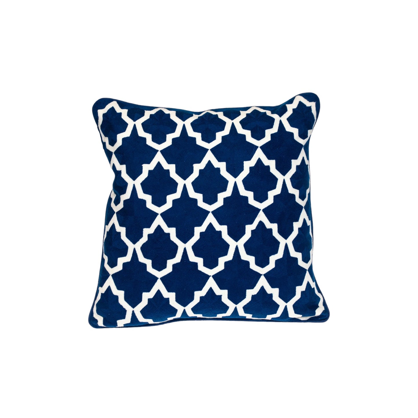 20" Blue and White Geometric Cotton Throw Pillow 0.5" (L) x 20.0" (W) x 20.0" (H)