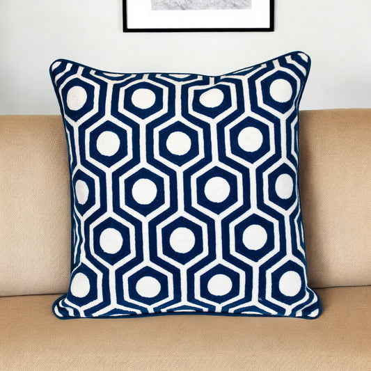 20" X 20" Blue Geometric Cotton Zippered Pillow 0.5" (L) x 20.0" (W) x 20.0" (H)