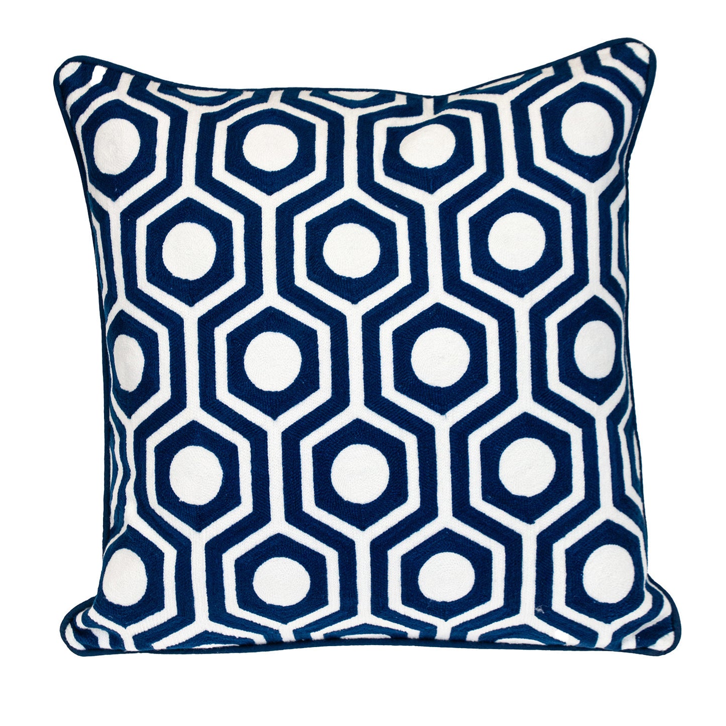 20" X 20" Blue Geometric Cotton Zippered Pillow 0.5" (L) x 20.0" (W) x 20.0" (H)