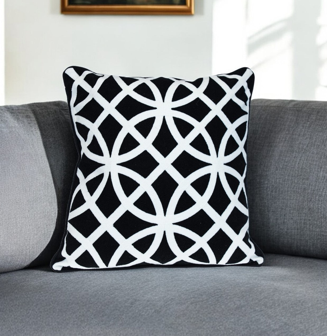 20" Black Geometric Cotton Throw Pillow 0.5" (L) x 20.0" (W) x 20.0" (H) FurniFindUSA