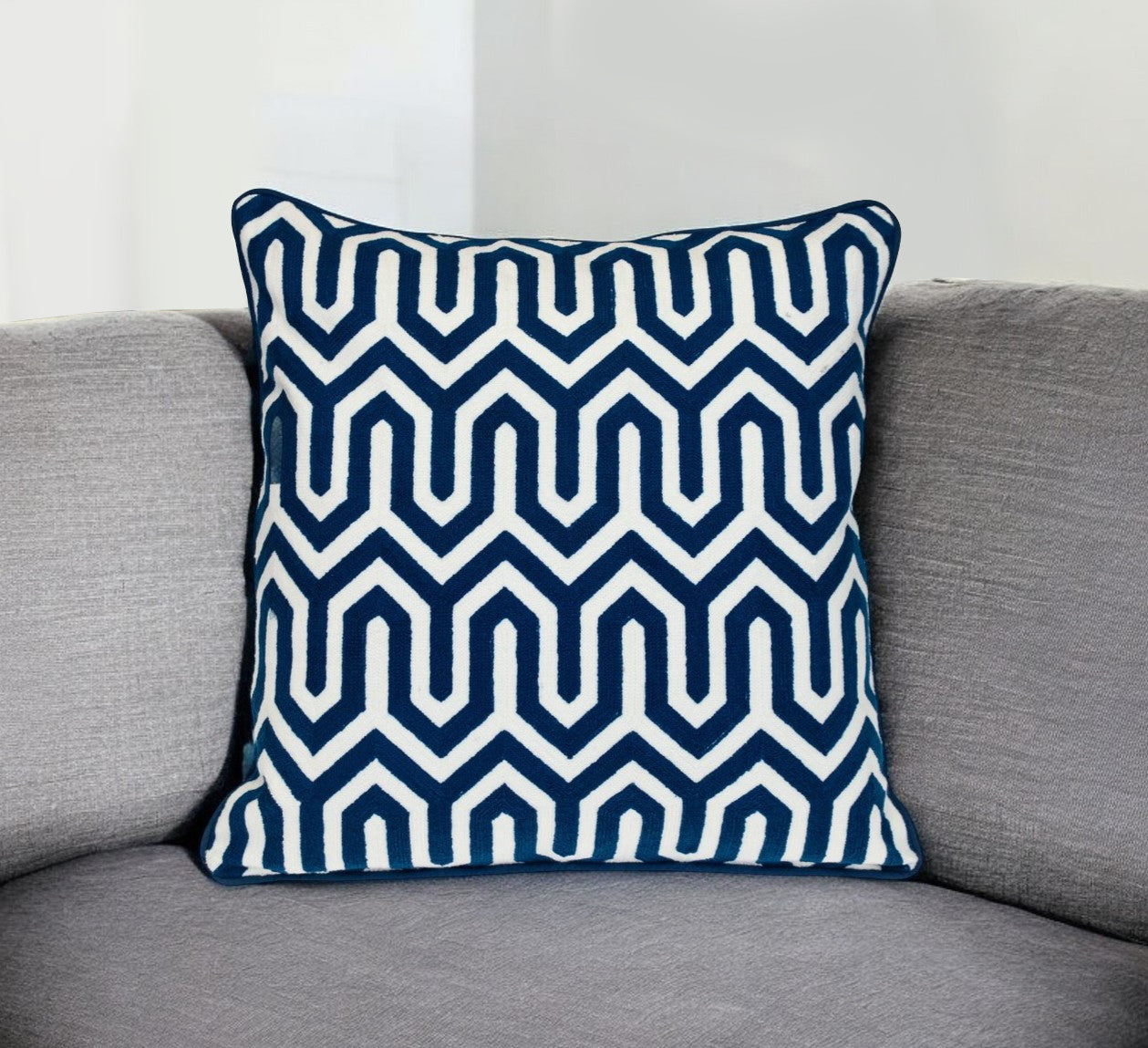 20" Blue Geometric Cotton Throw Pillow 0.5" (L) x 20.0" (W) x 20.0" (H) FurniFindUSA