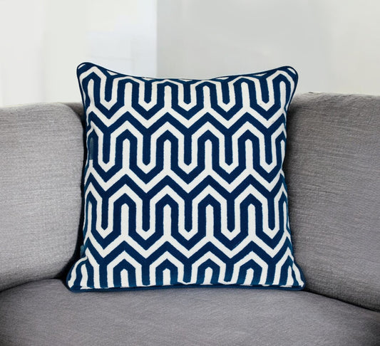 20" Blue Geometric Cotton Throw Pillow 0.5" (L) x 20.0" (W) x 20.0" (H)