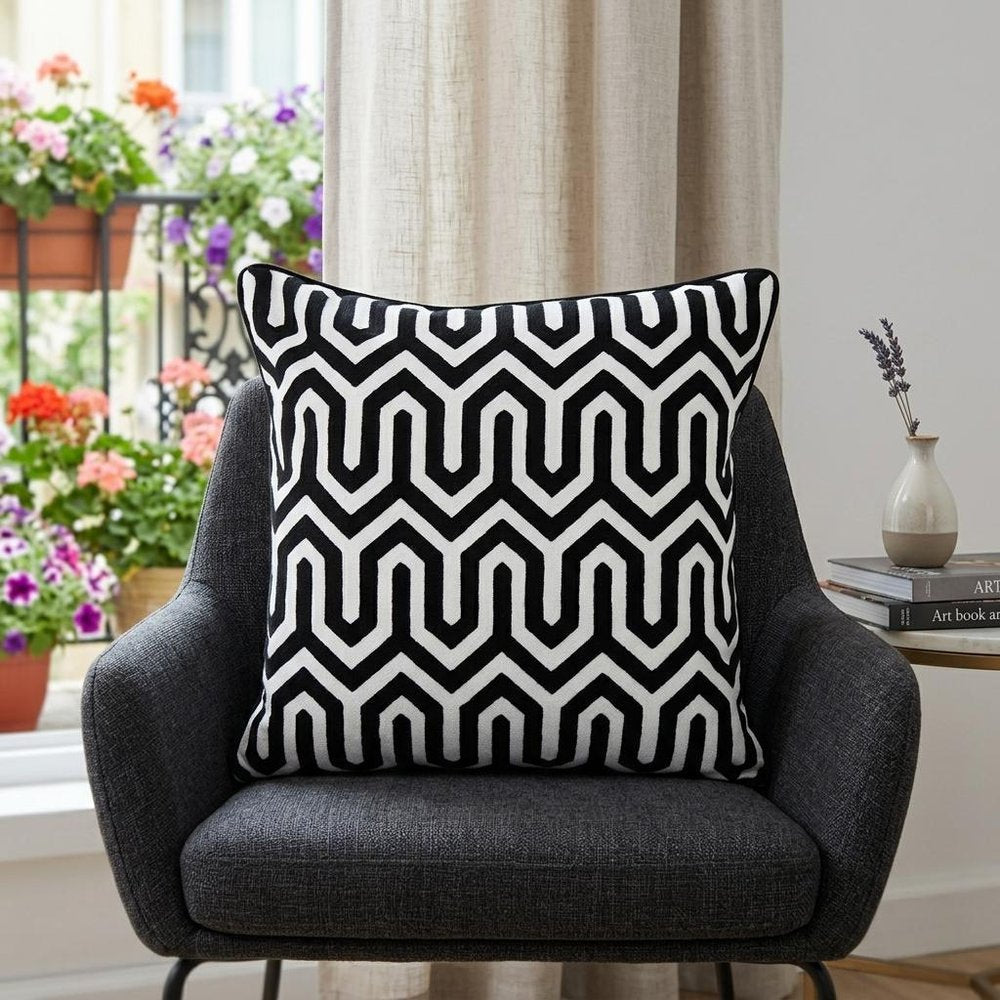 20" Black Geometric Cotton Throw Pillow — view 9