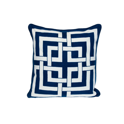 20" Blue and White Interlocking Cotton Throw Pillow