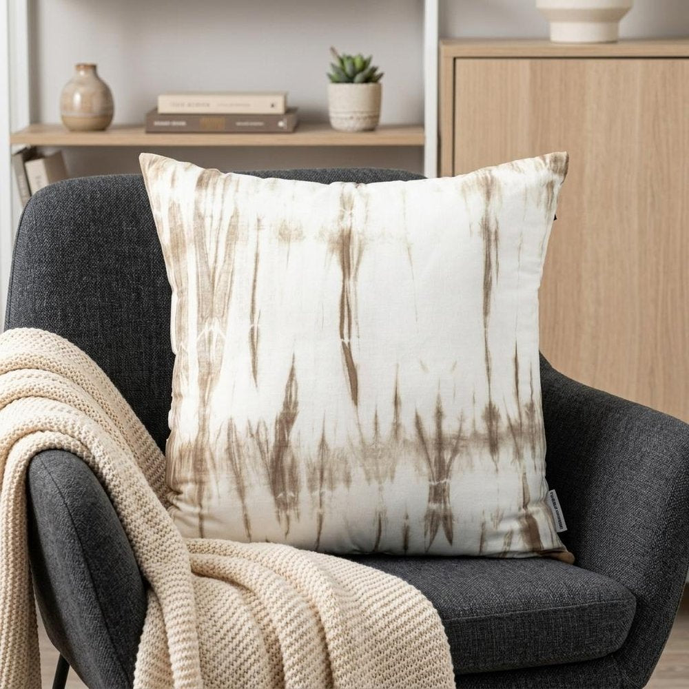 20" Brown and White Striped Cotton Throw Pillow — view 7